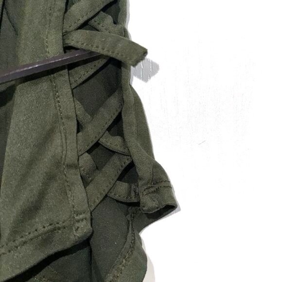Aiways 1XL Olive Green Short Sleeve Top With Lace-Up Detail - Picture 5 of 7